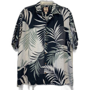 Tommy Bahama 100% Silk Hawaiian Palms Camp Shirt Black White Grey Button Up